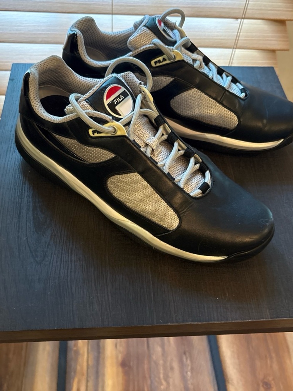 Fila Black and White Men's Athletic Sneakers with Gray Mesh